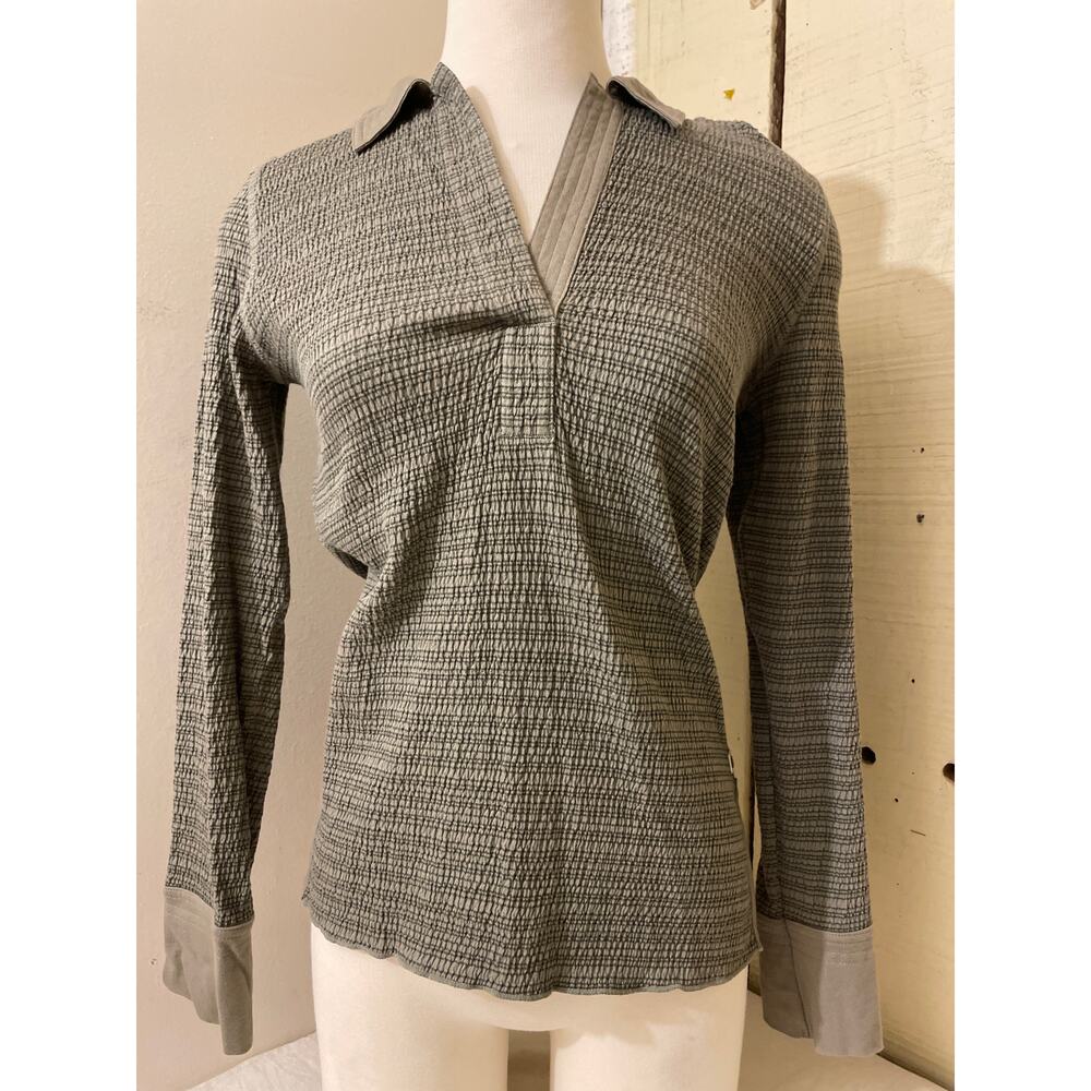 Lole Women's Size Small Long Sleeve Collar Crinkle Knit‎ Shirt Green Active